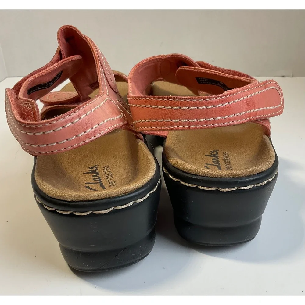 Clarks Bendables Coral Pink Leather Slingback Wedge Sandals 65780 Womens 8M lexi